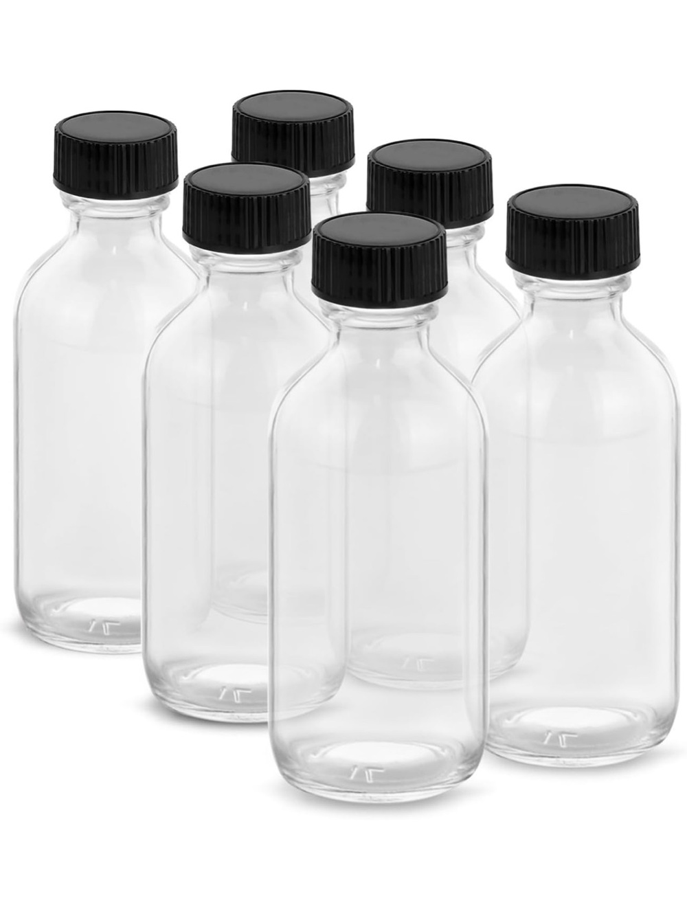 Clear Glass Bottles with Black Screw Caps - Set of 10